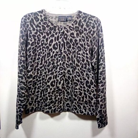 Laura Scott Grey & Black Animal Print Women’s Cardigan Sweater Size Small - Picture 1 of 16